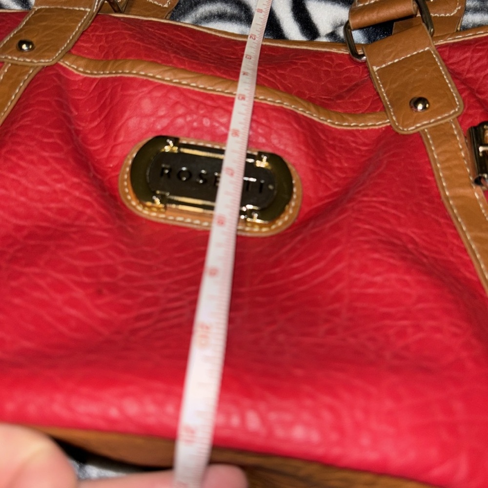 Rosetti Red Orange purse two handles brown accent 2 main inside pockets - Picture 3 of 15
